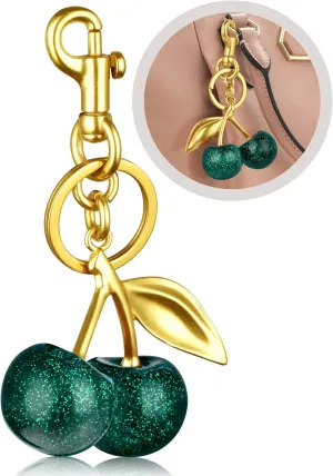 Cherry Keychain,Bright Cherry Bag Charms,with Keychain and Clip-Glittering Resin&Metal Accents,Fit for Bags&Wallets