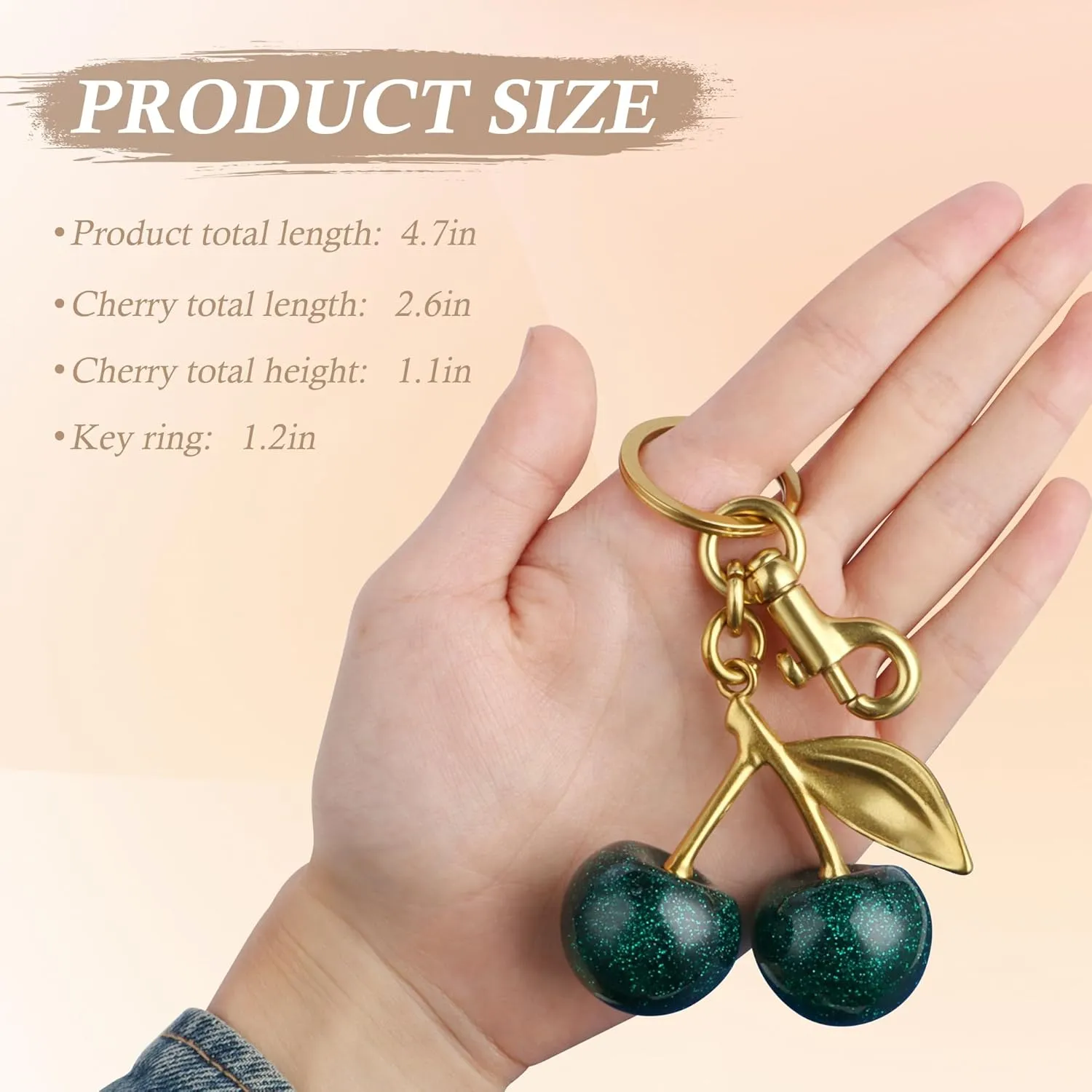 Cherry Keychain,Bright Cherry Bag Charms,with Keychain and Clip-Glittering Resin&Metal Accents,Fit for Bags&Wallets