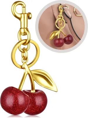 Cherry Keychain,Bright Cherry Bag Charms,with Keychain and Clip-Glittering Resin&Metal Accents,Fit for Bags&Wallets