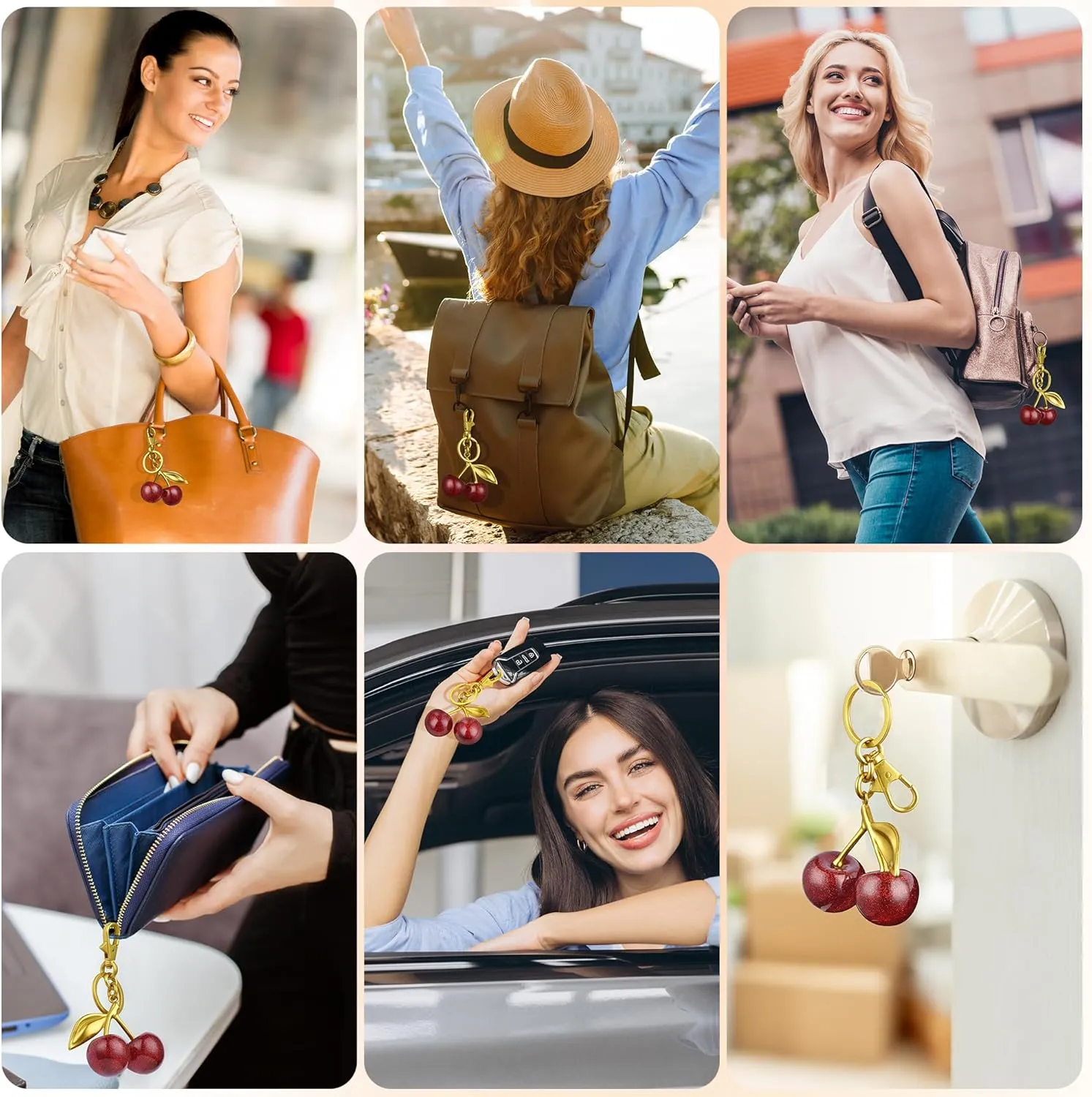 Cherry Keychain,Bright Cherry Bag Charms,with Keychain and Clip-Glittering Resin&Metal Accents,Fit for Bags&Wallets
