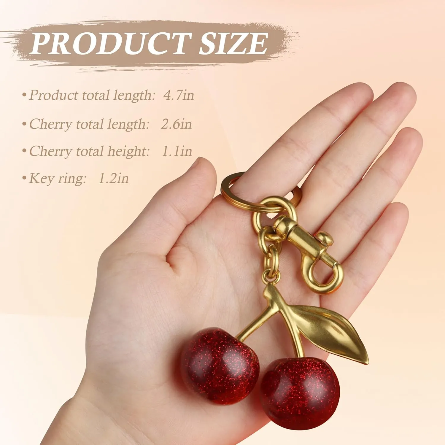 Cherry Keychain,Bright Cherry Bag Charms,with Keychain and Clip-Glittering Resin&Metal Accents,Fit for Bags&Wallets
