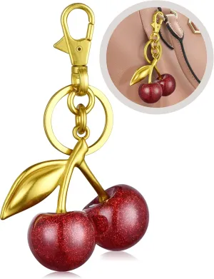 Cherry Keychain,Bright Cherry Bag Charms,with Keychain and Clip-Glittering Resin&Metal Accents,Fit for Bags&Wallets
