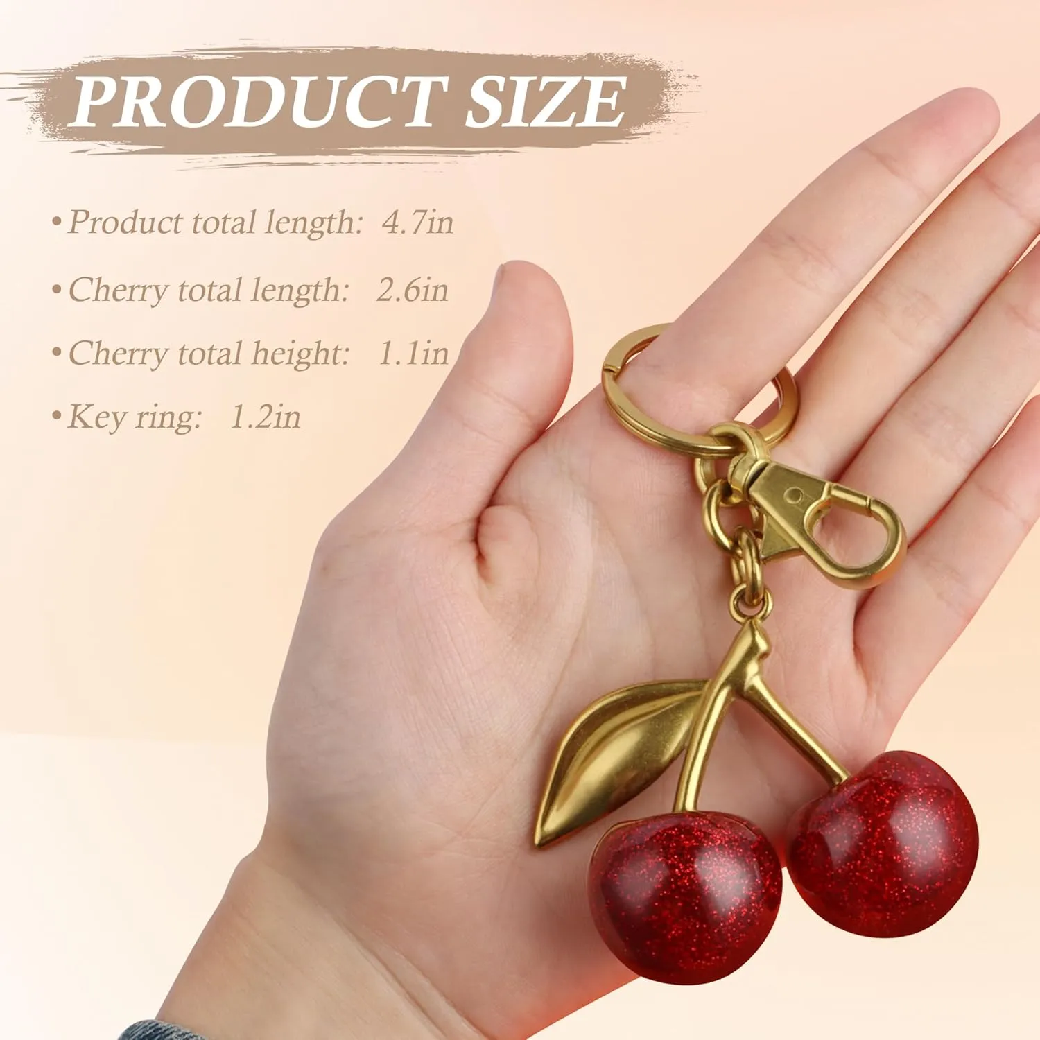 Cherry Keychain,Bright Cherry Bag Charms,with Keychain and Clip-Glittering Resin&Metal Accents,Fit for Bags&Wallets