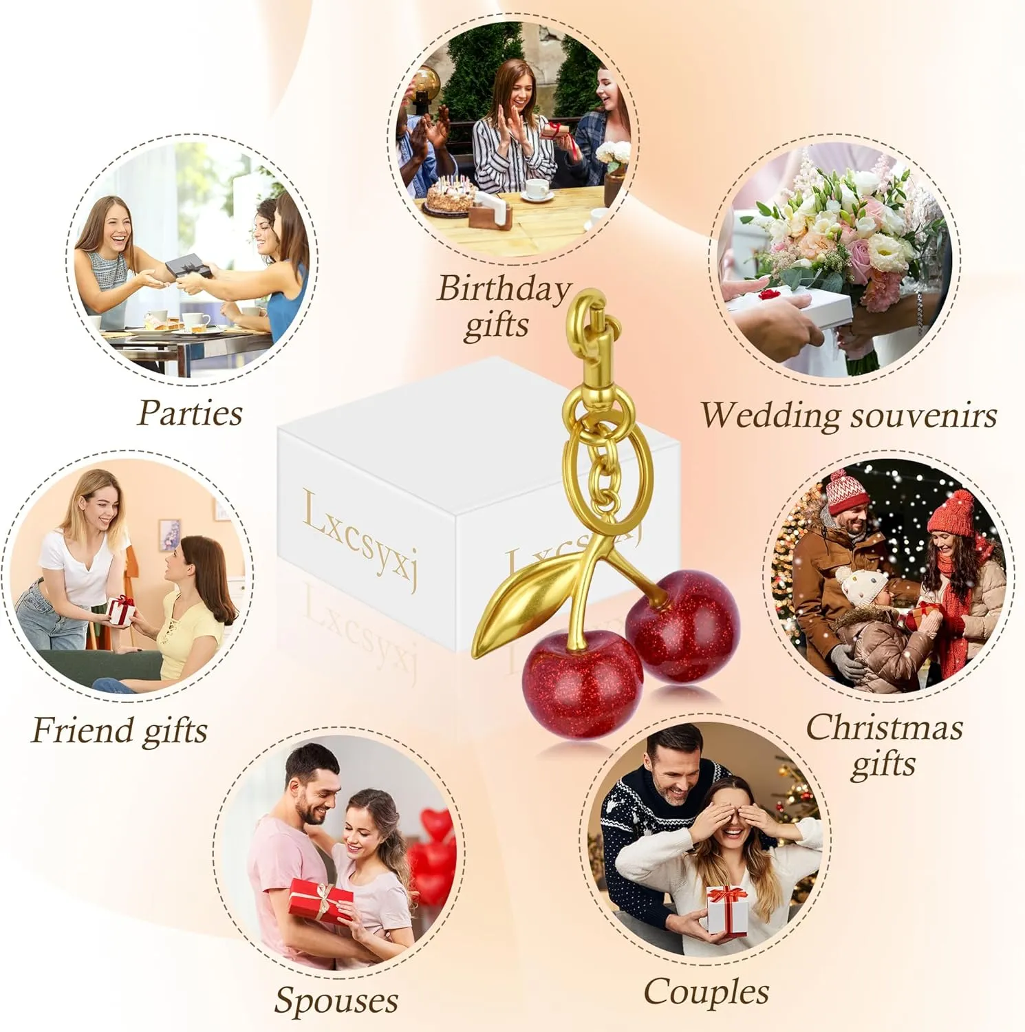 Cherry Keychain,Bright Cherry Bag Charms,with Keychain and Clip-Glittering Resin&Metal Accents,Fit for Bags&Wallets