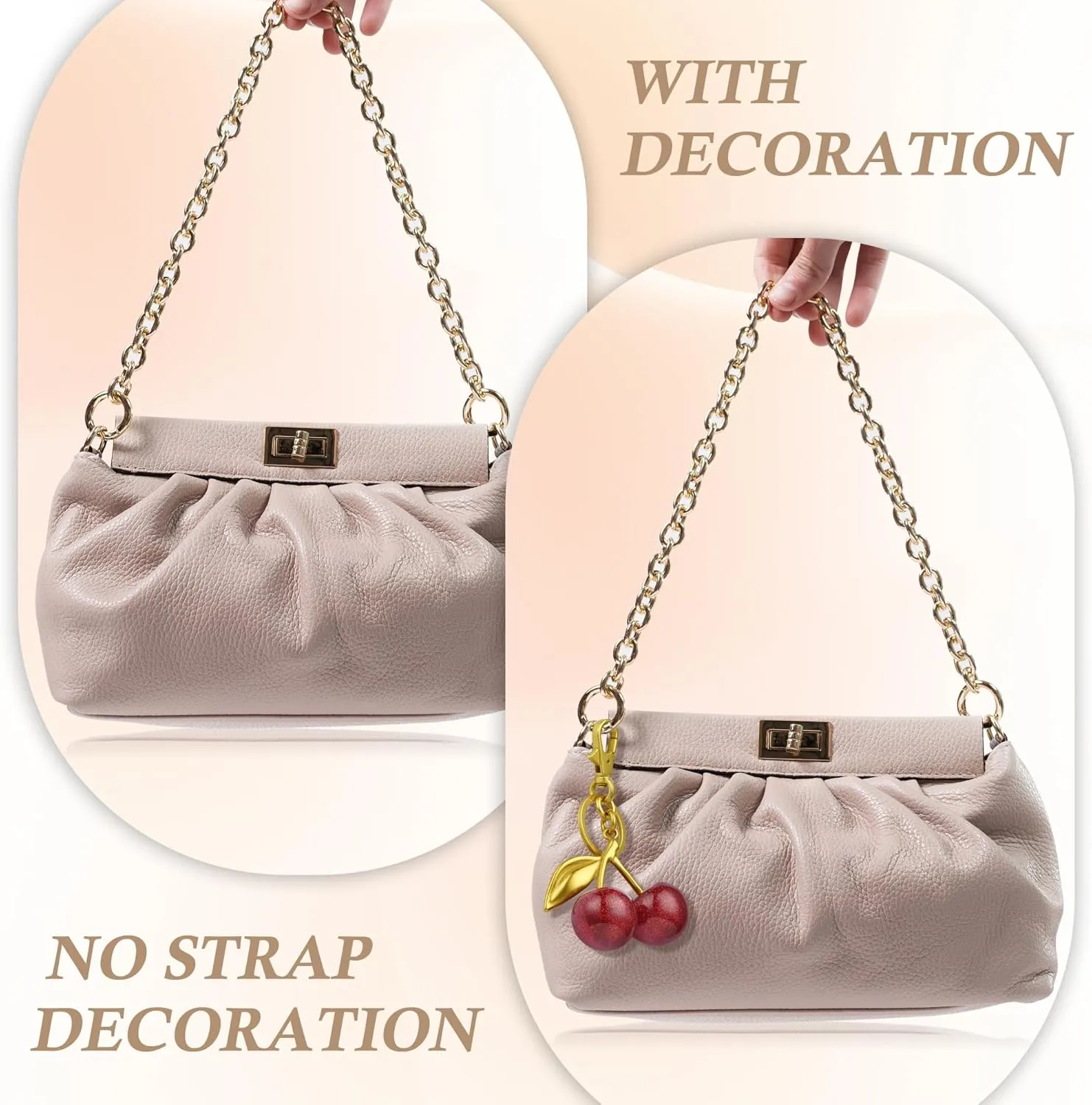 Cherry Keychain,Bright Cherry Bag Charms,with Keychain and Clip-Glittering Resin&Metal Accents,Fit for Bags&Wallets
