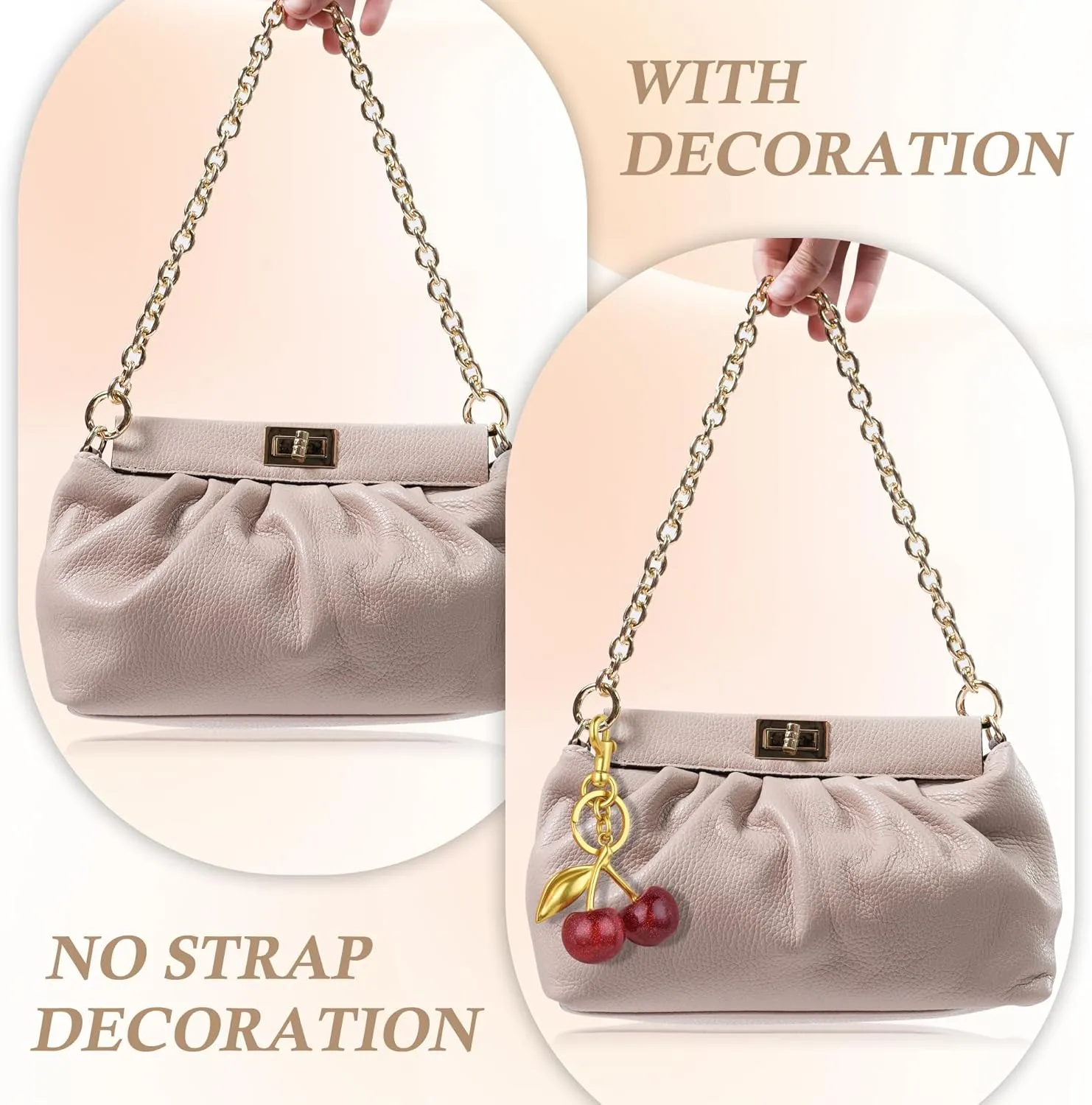 Cherry Keychain,Bright Cherry Bag Charms,with Keychain and Clip-Glittering Resin&Metal Accents,Fit for Bags&Wallets