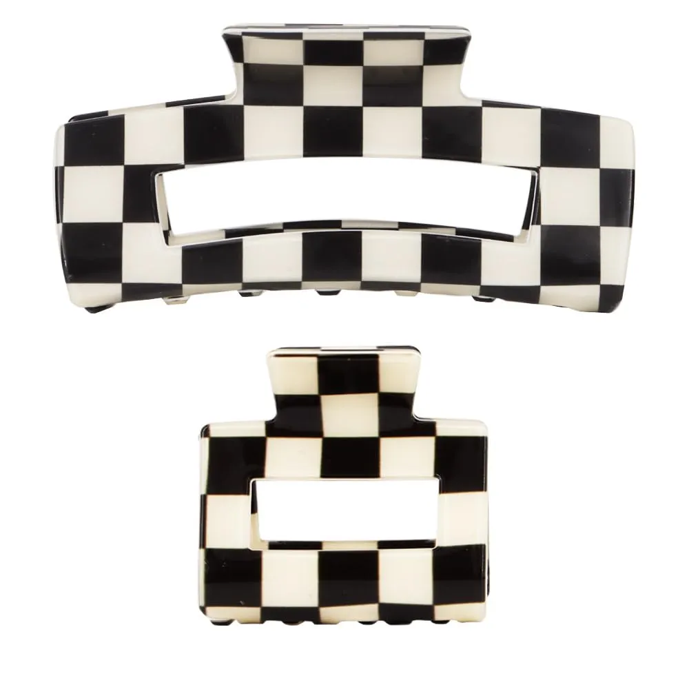 Chess Board Hair Clips for Women Cute Checker Claw Clip for Girls Hair Clips Claw Black White Hair Accessories Big & Small Size, 2 Pack
