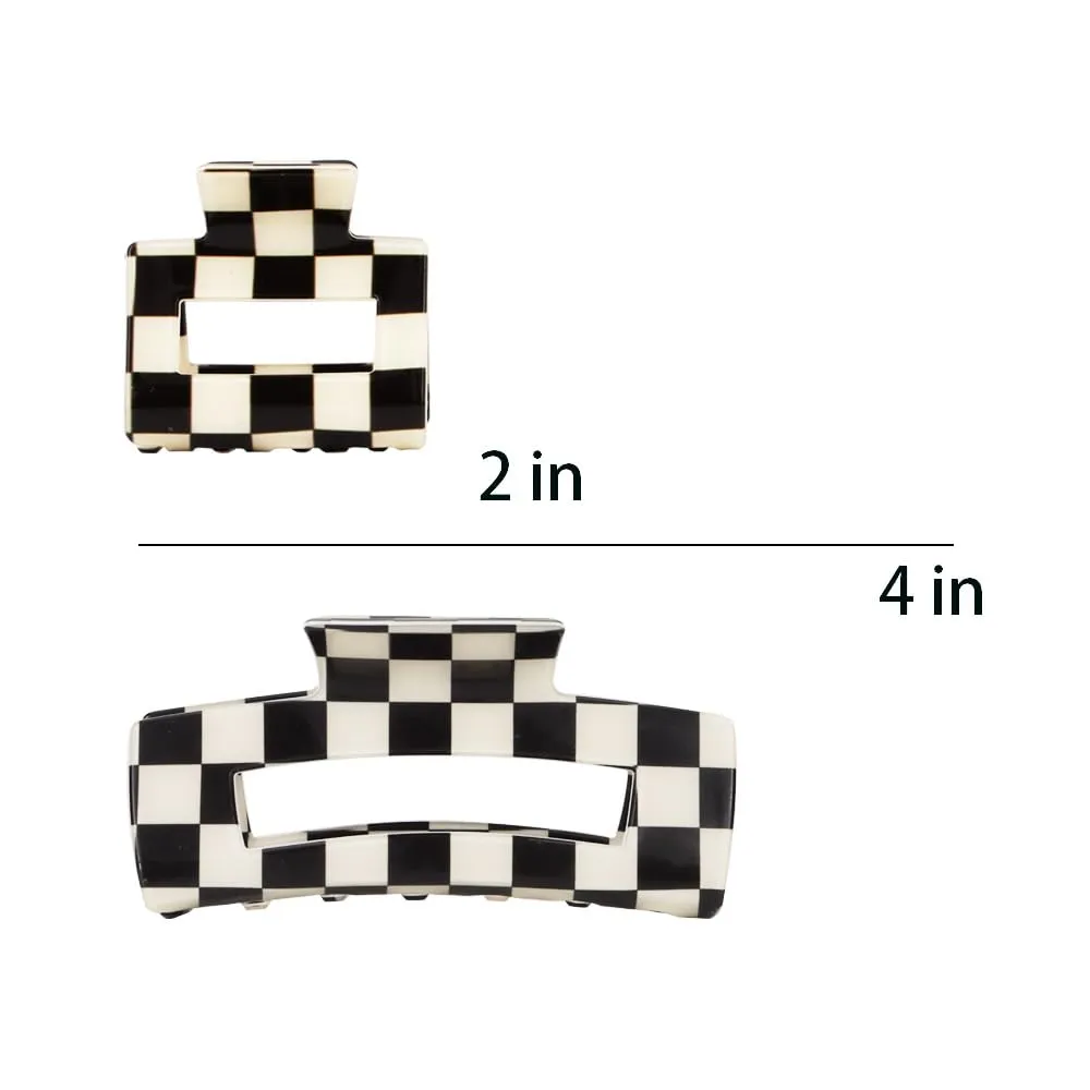 Chess Board Hair Clips for Women Cute Checker Claw Clip for Girls Hair Clips Claw Black White Hair Accessories Big & Small Size, 2 Pack