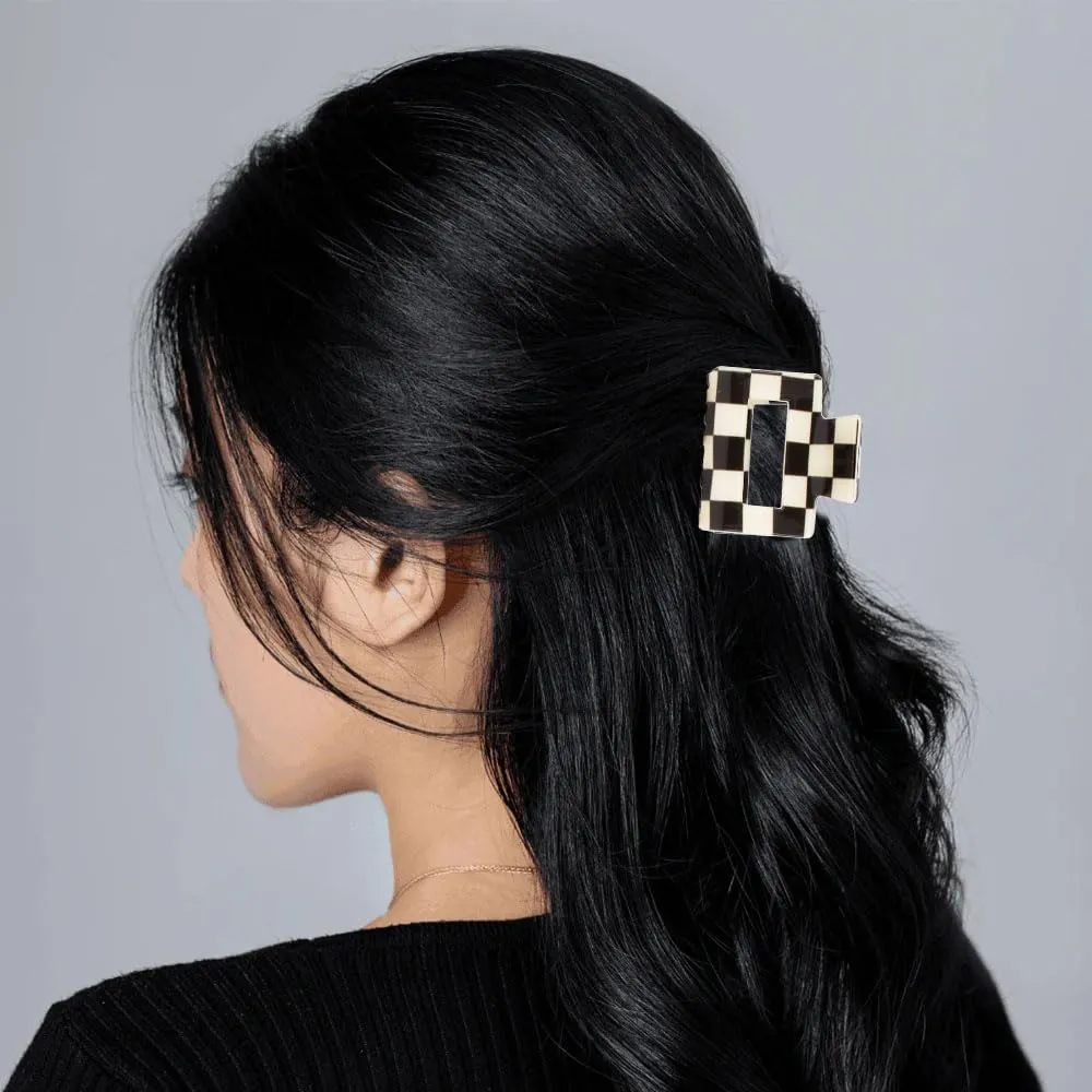 Chess Board Hair Clips for Women Cute Checker Claw Clip for Girls Hair Clips Claw Black White Hair Accessories Big & Small Size, 2 Pack