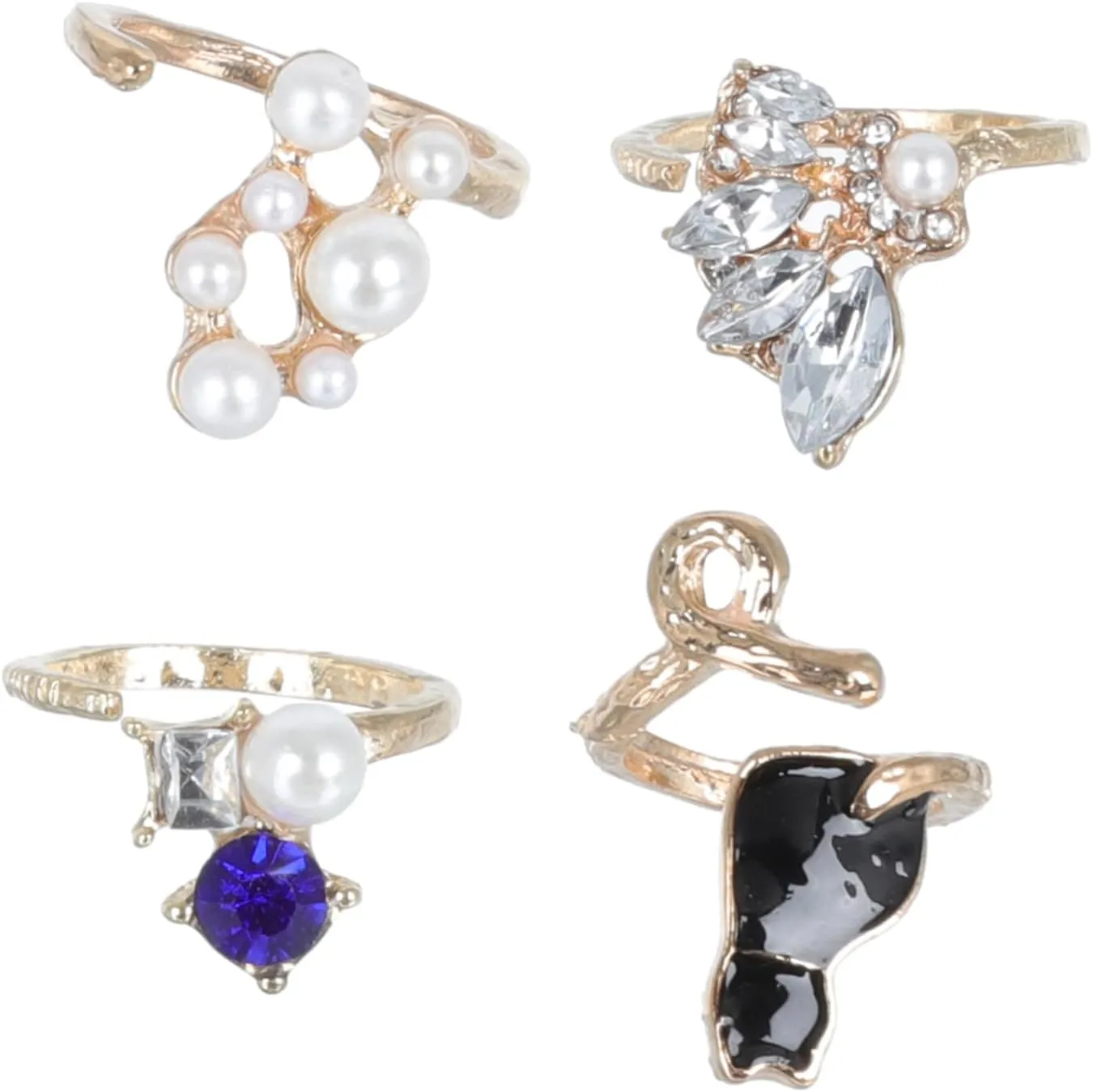 Chic Ring Set for Women 16pcs Pearl Embellished Gemstone Adjustable Knuckle Rings