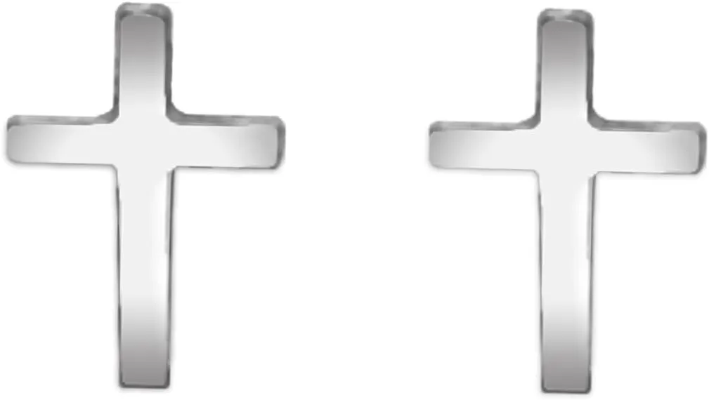 Christian Cross Silver Stud Earrings for Women Men Religion Bible Small Unique Cool Stainless Steel Earrings