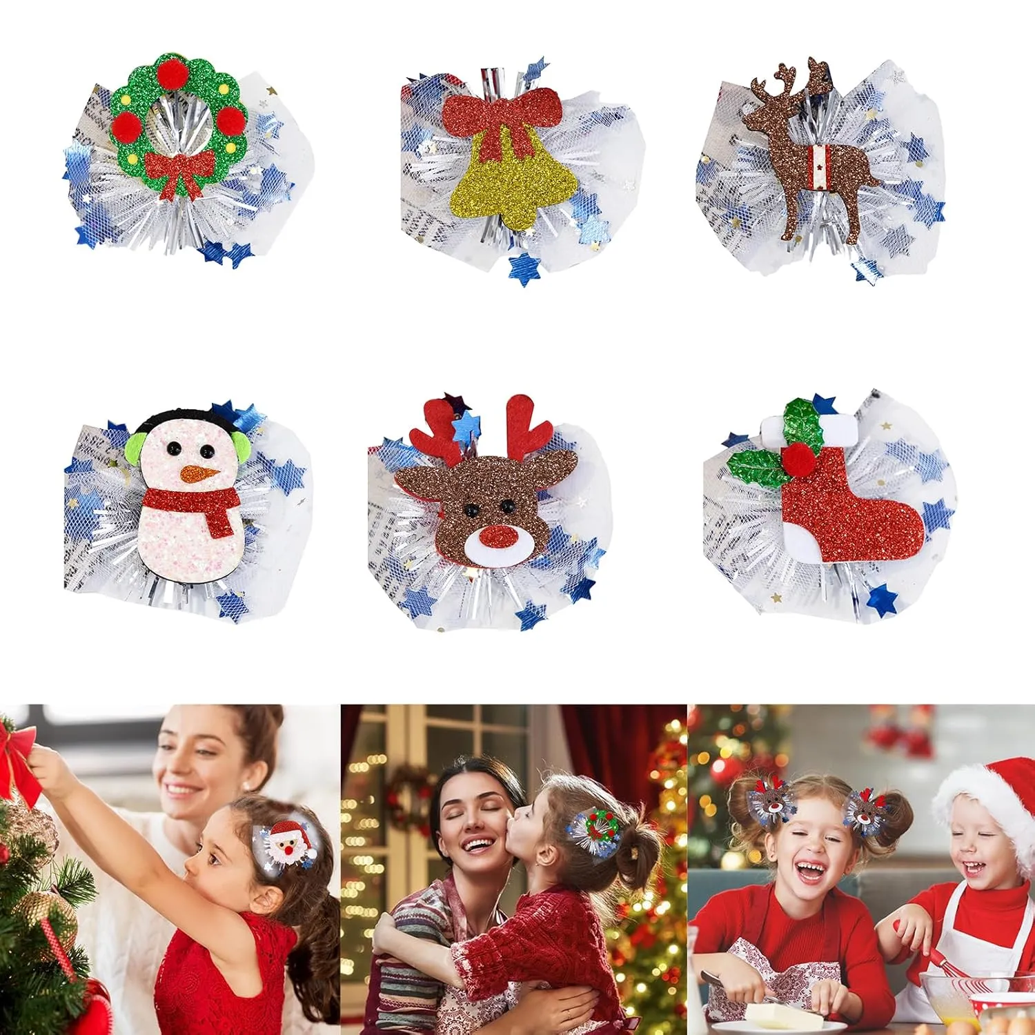 Christmas Mesh Hair Clip for Adult Kids Duckbill Christmas Tree/Santa Hairpin Girls Side Clip Holiday Barrettes