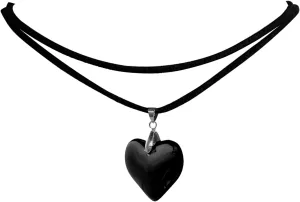 Chunky Black Heart Necklace for Women 1.18IN Big Love Pendant Goth Choker Grunge Jewelry y2k Accessories Adjustable 59 IN Rope Party Prom Halloween