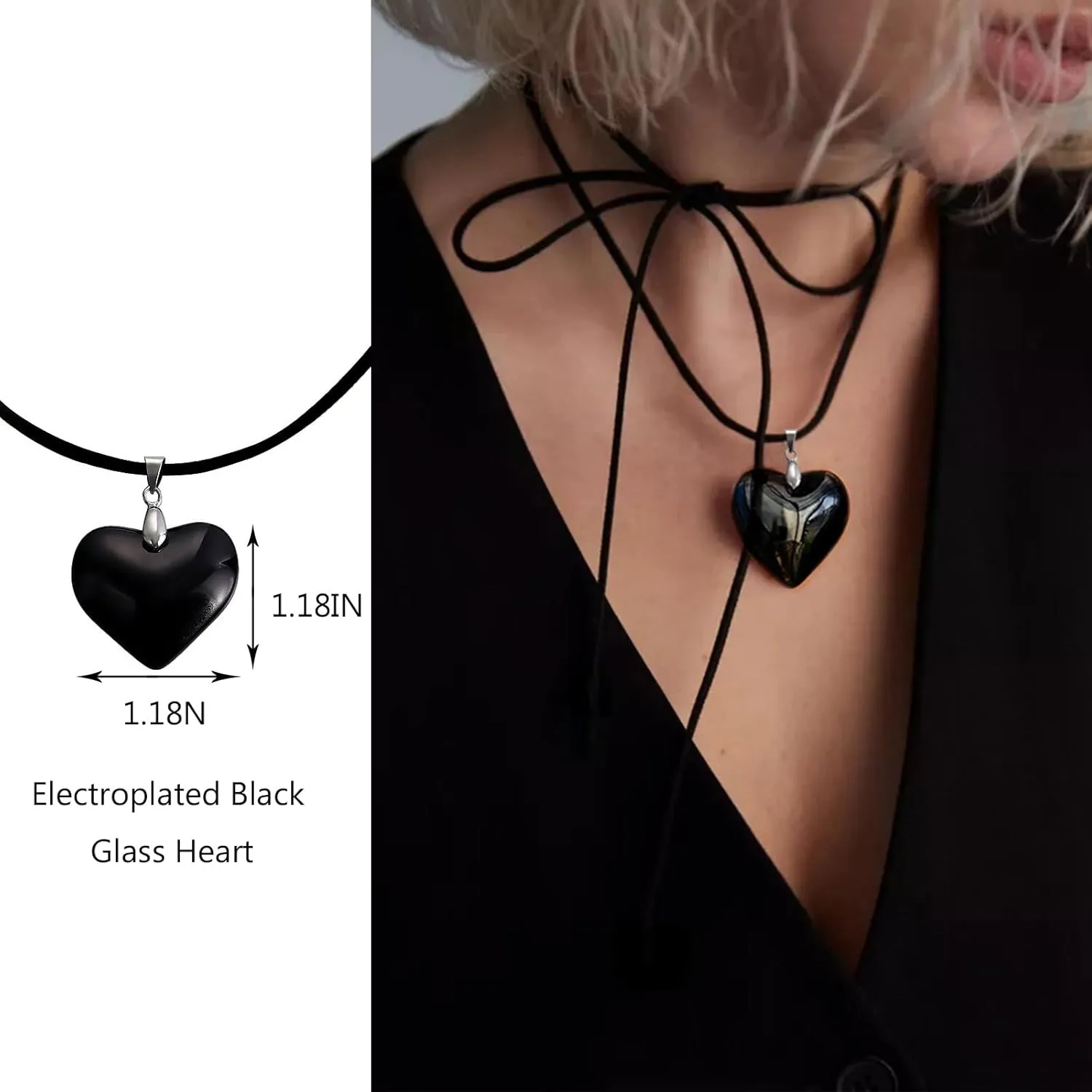 Chunky Black Heart Necklace for Women 1.18IN Big Love Pendant Goth Choker Grunge Jewelry y2k Accessories Adjustable 59 IN Rope Party Prom Halloween