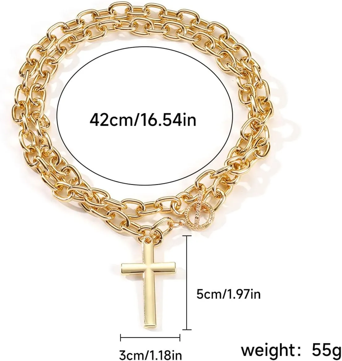 Chunky Gold Cross Necklace for Women Puffy Heart Cross Pendant Necklace for Women Gold Statement Jewelry