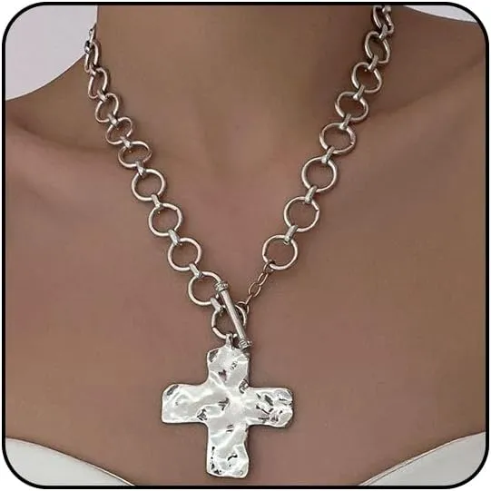 Chunky Gold Necklace for Women Trendy Chunky Cross Necklace for Women Gold Statement Necklace Silver Chunky Necklaces for Women Big Cross Necklace Large Gold Cross Necklace for Women Chunky Gold Jewelry