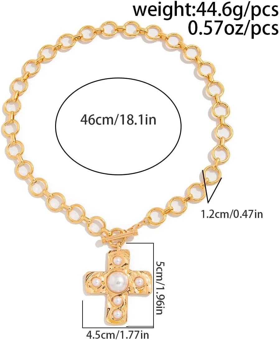 Chunky Gold Necklace for Women Trendy Chunky Cross Necklace for Women Gold Statement Necklace Silver Chunky Necklaces for Women Big Cross Necklace Large Gold Cross Necklace for Women Chunky Gold Jewelry