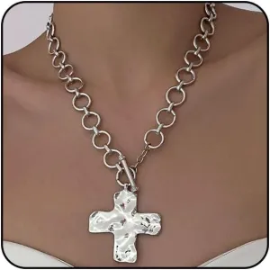Chunky Gold Necklace for Women Trendy Chunky Cross Necklace for Women Gold Statement Necklace Silver Chunky Necklaces for Women Big Cross Necklace Large Gold Cross Necklace for Women Chunky Gold Jewelry