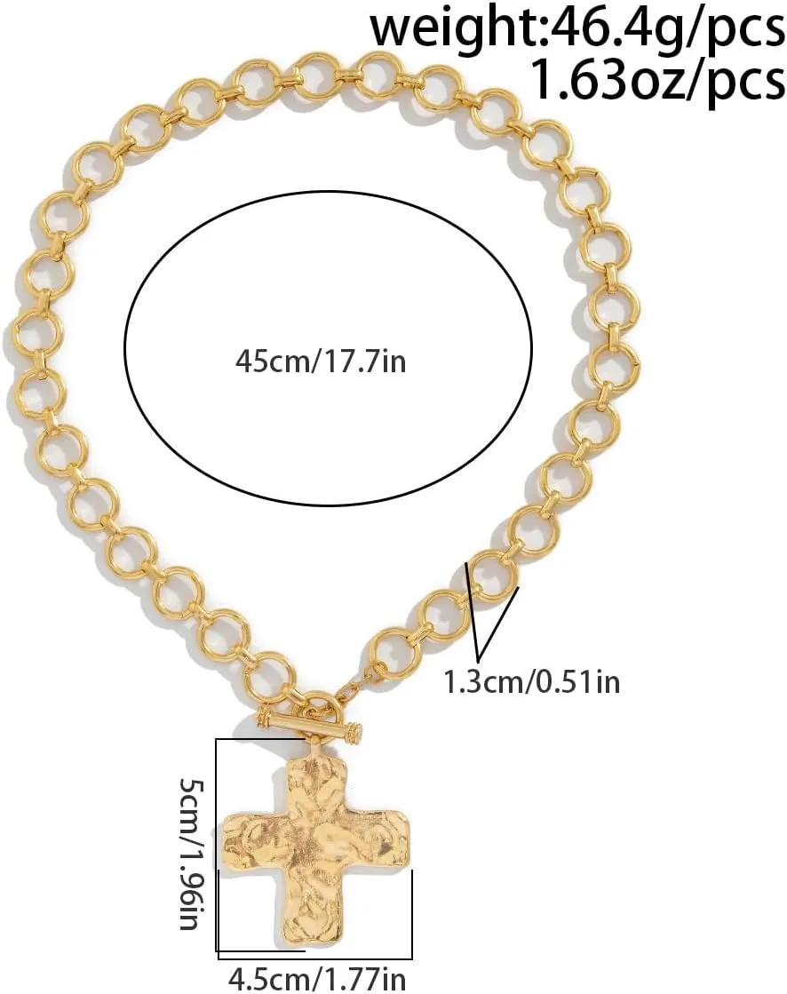 Chunky Gold Necklace for Women Trendy Chunky Cross Necklace for Women Gold Statement Necklace Silver Chunky Necklaces for Women Big Cross Necklace Large Gold Cross Necklace for Women Chunky Gold Jewelry