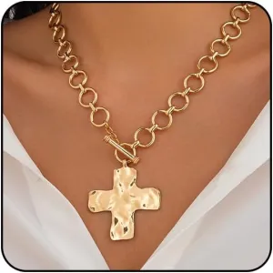 Chunky Gold Necklace for Women Trendy Chunky Cross Necklace for Women Gold Statement Necklace Silver Chunky Necklaces for Women Big Cross Necklace Large Gold Cross Necklace for Women Chunky Gold Jewelry