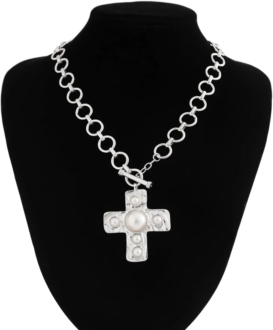 Chunky Gold Necklace for Women Trendy Chunky Cross Necklace for Women Gold Statement Necklace Silver Chunky Necklaces for Women Big Cross Necklace Large Gold Cross Necklace for Women Chunky Gold Jewelry