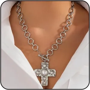 Chunky Gold Necklace for Women Trendy Chunky Cross Necklace for Women Gold Statement Necklace Silver Chunky Necklaces for Women Big Cross Necklace Large Gold Cross Necklace for Women Chunky Gold Jewelry