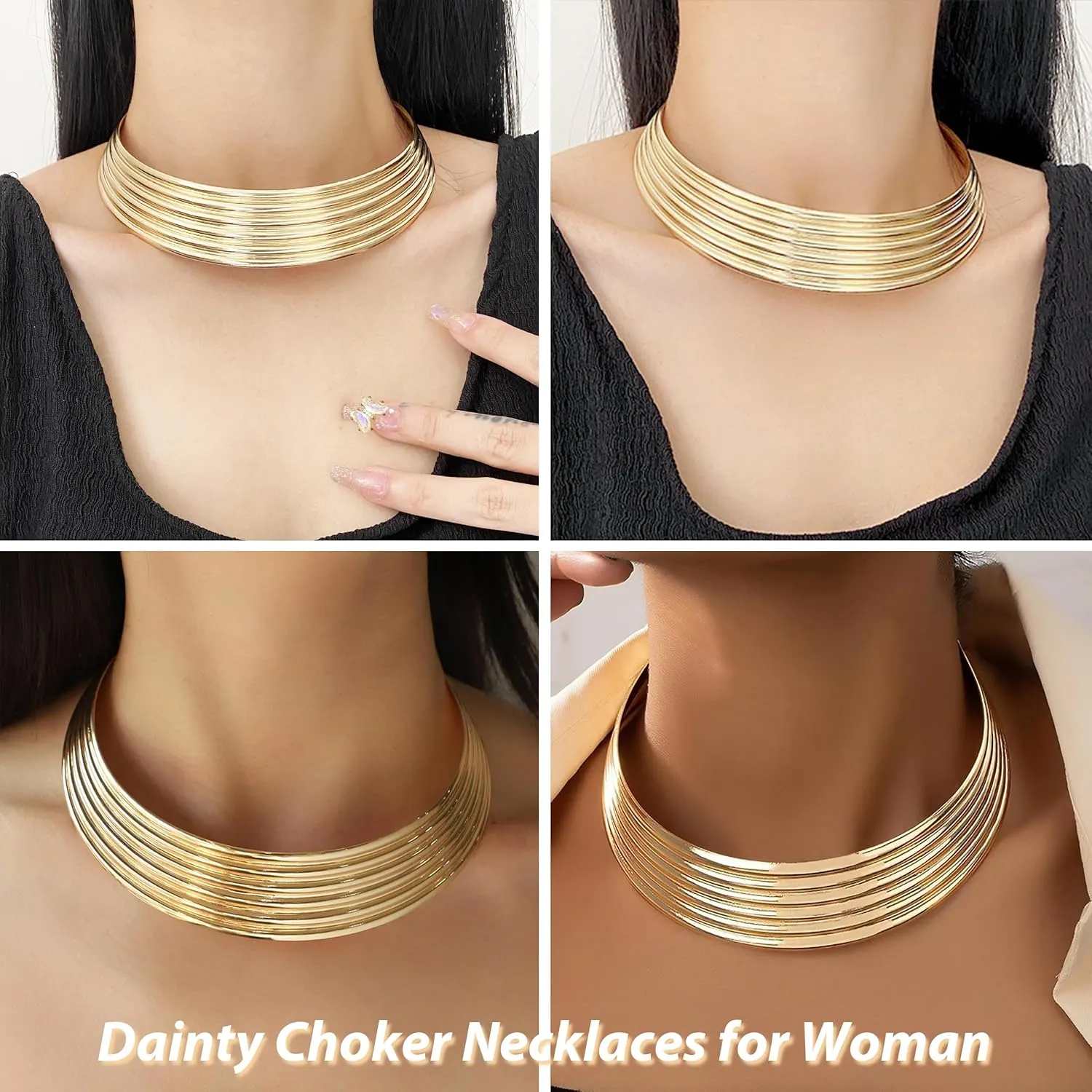 Chunky Gold Necklace Statement Necklace for Women Gold Choker Necklace for Women Chunky Cuff Necklace Exaggerated African Jewelry Trendy Necklace for Women 2025