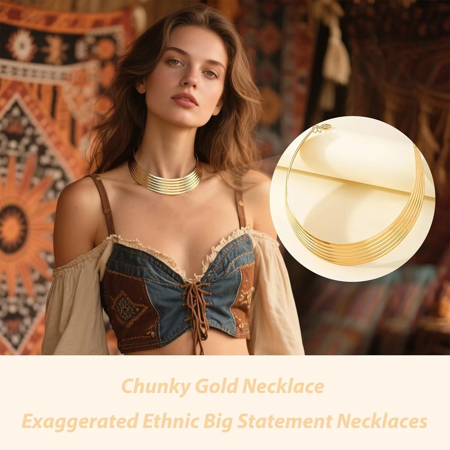 Chunky Gold Necklace Statement Necklace for Women Gold Choker Necklace for Women Chunky Cuff Necklace Exaggerated African Jewelry Trendy Necklace for Women 2025