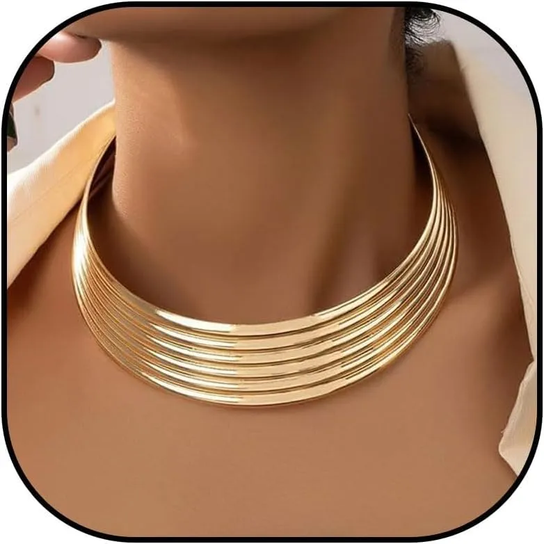 Chunky Gold Necklace Statement Necklace for Women Gold Choker Necklace for Women Chunky Cuff Necklace Exaggerated African Jewelry Trendy Necklace for Women 2025