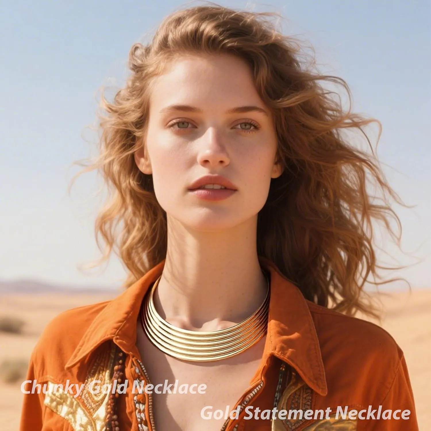Chunky Gold Necklace Statement Necklace for Women Gold Choker Necklace for Women Chunky Cuff Necklace Exaggerated African Jewelry Trendy Necklace for Women 2025