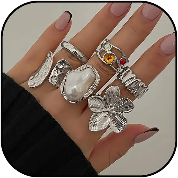 Chunky Gold Rings for Women Gold Flower Ring Set Dainty Gold Stackable Thin Rings Bold Thick Statement Rings Gold Plated Jewelry