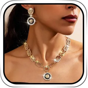 Chunky Jewelry Set Gold Pendant Necklace Earrings Set for Women