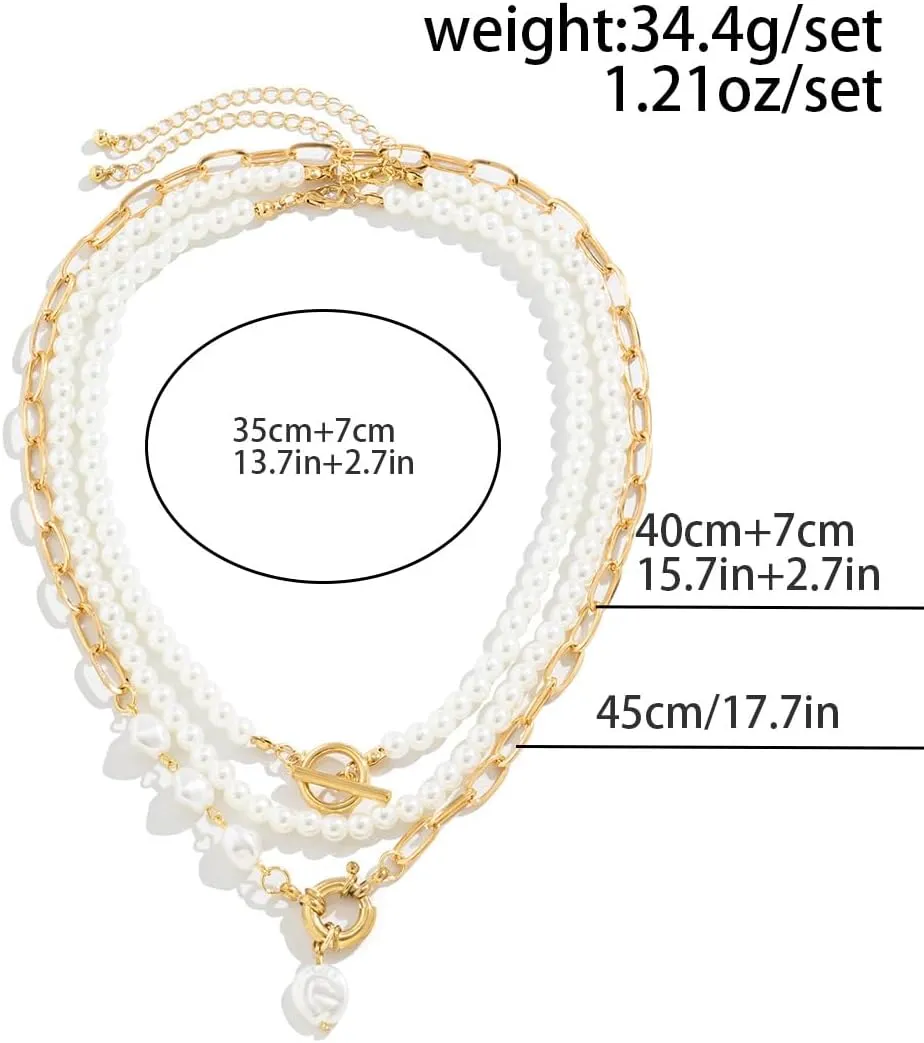 Chunky Layered Pearls Pendant Necklace Set,14K Gold Half Pearl Beaded Choker Paperclip Chain OT Buckle Clavicle Necklace Trendy Preppy Jewelry Gifts