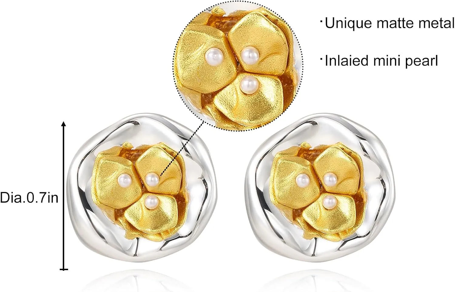 Chunky White Gold Statement Stud Earrings for Women,Geometric Silver Gold Jewelry Formal Unique Earrings For Formal Party Prom
