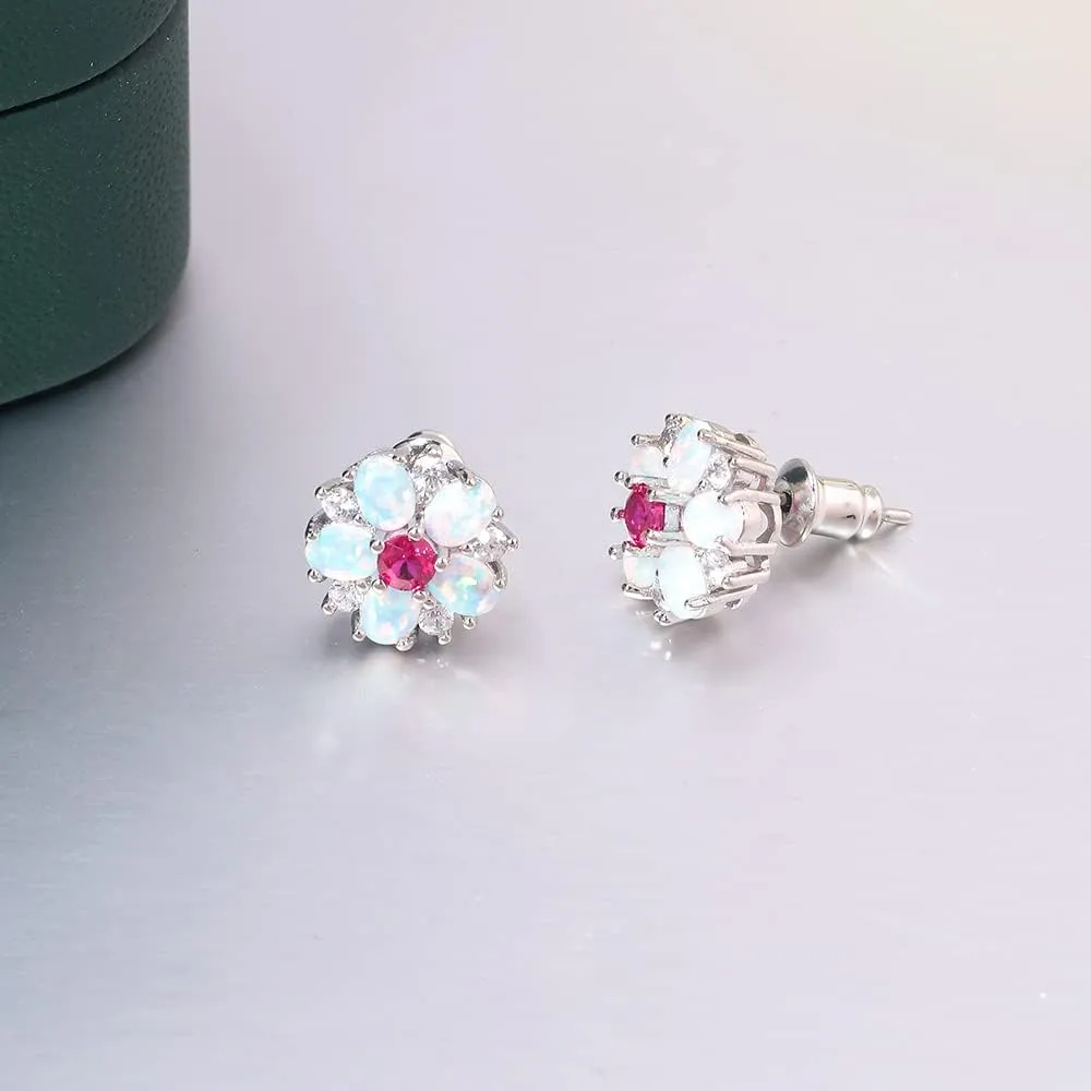 CiNily Flower Earrings,Opal Stud Earrings Sterling Silver or White Gold/Rose Gold Plated Ladies Flower Stud Earrings Cute Unique Earrings for Girls