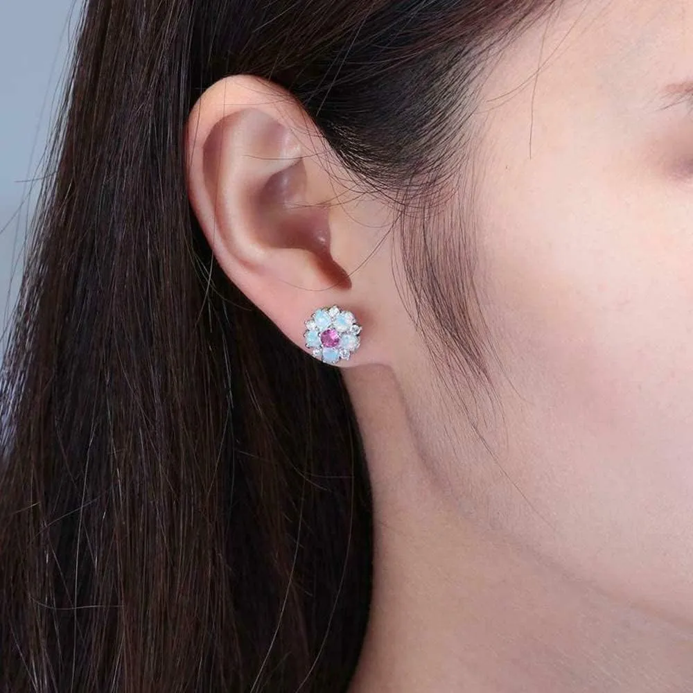 CiNily Flower Earrings,Opal Stud Earrings Sterling Silver or White Gold/Rose Gold Plated Ladies Flower Stud Earrings Cute Unique Earrings for Girls