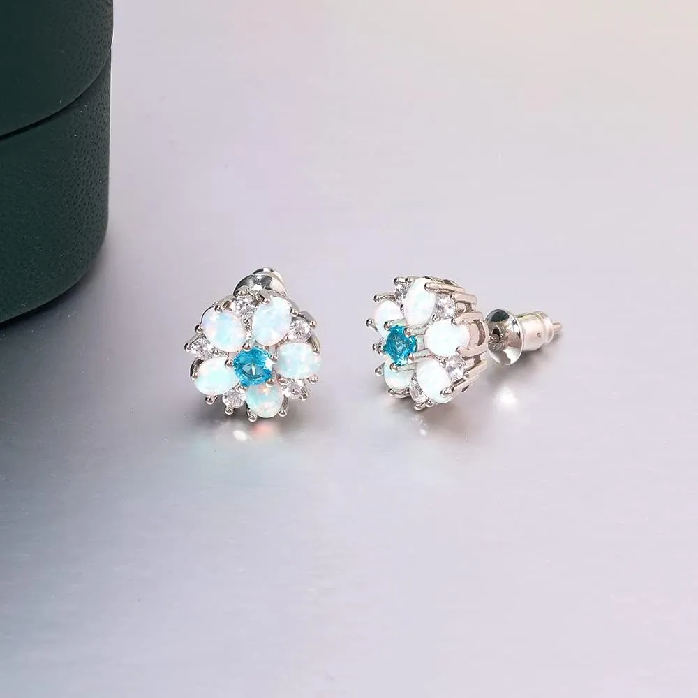 CiNily Flower Earrings,Opal Stud Earrings Sterling Silver or White Gold/Rose Gold Plated Ladies Flower Stud Earrings Cute Unique Earrings for Girls