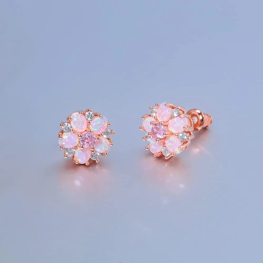 CiNily Flower Earrings,Opal Stud Earrings Sterling Silver or White Gold/Rose Gold Plated Ladies Flower Stud Earrings Cute Unique Earrings for Girls