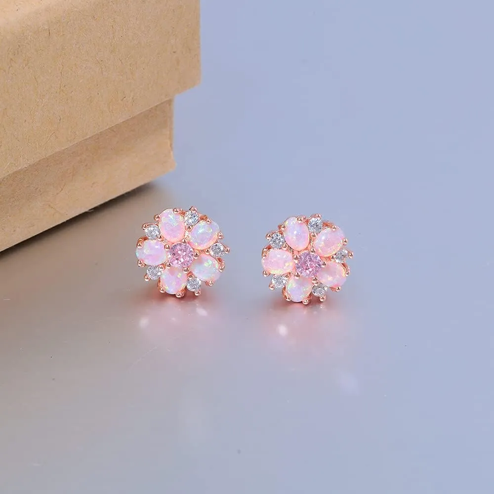 CiNily Flower Earrings,Opal Stud Earrings Sterling Silver or White Gold/Rose Gold Plated Ladies Flower Stud Earrings Cute Unique Earrings for Girls