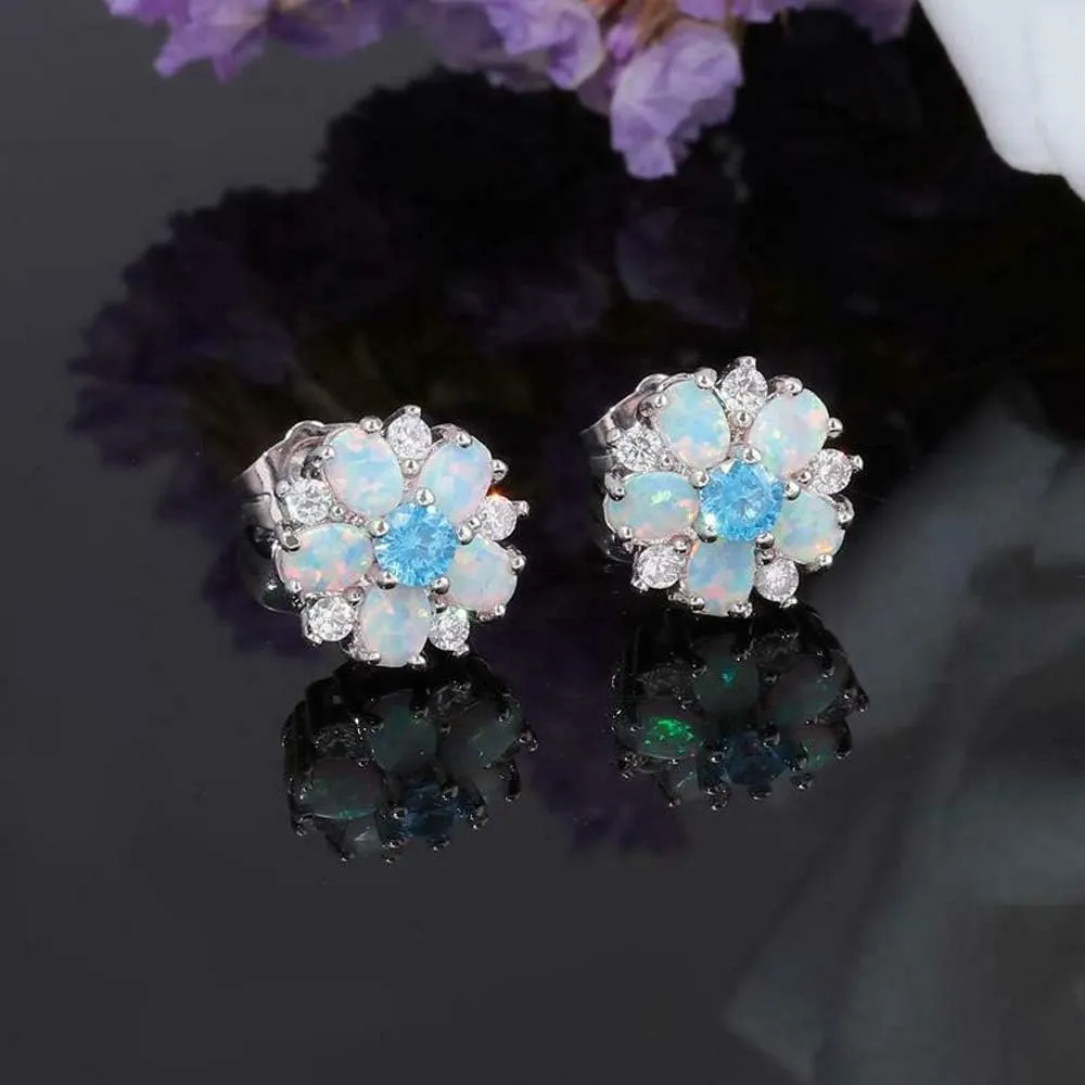 CiNily Flower Earrings,Opal Stud Earrings Sterling Silver or White Gold/Rose Gold Plated Ladies Flower Stud Earrings Cute Unique Earrings for Girls