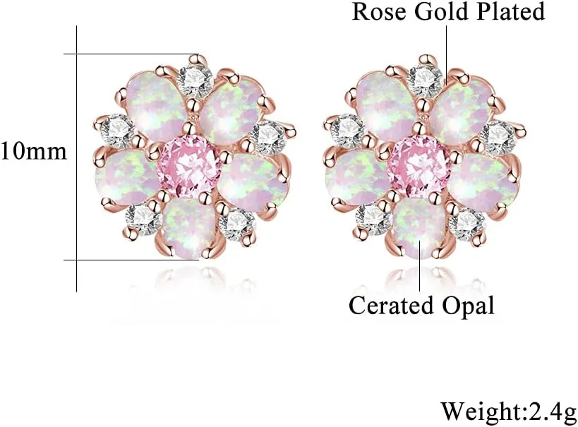 CiNily Flower Earrings,Opal Stud Earrings Sterling Silver or White Gold/Rose Gold Plated Ladies Flower Stud Earrings Cute Unique Earrings for Girls