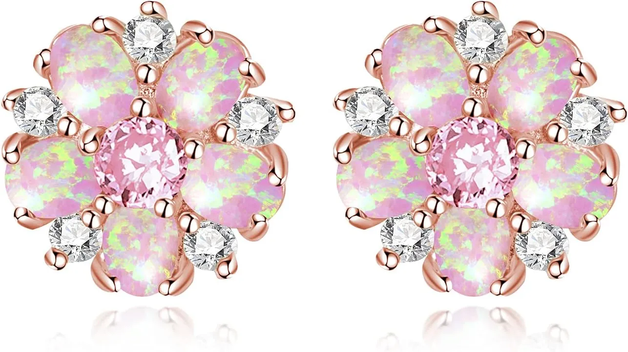 CiNily Flower Earrings,Opal Stud Earrings Sterling Silver or White Gold/Rose Gold Plated Ladies Flower Stud Earrings Cute Unique Earrings for Girls
