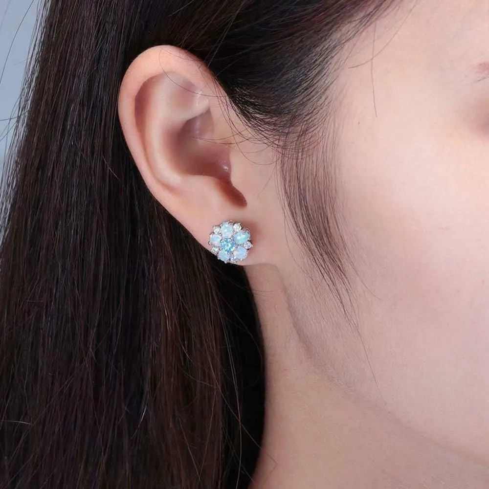 CiNily Flower Earrings,Opal Stud Earrings Sterling Silver or White Gold/Rose Gold Plated Ladies Flower Stud Earrings Cute Unique Earrings for Girls