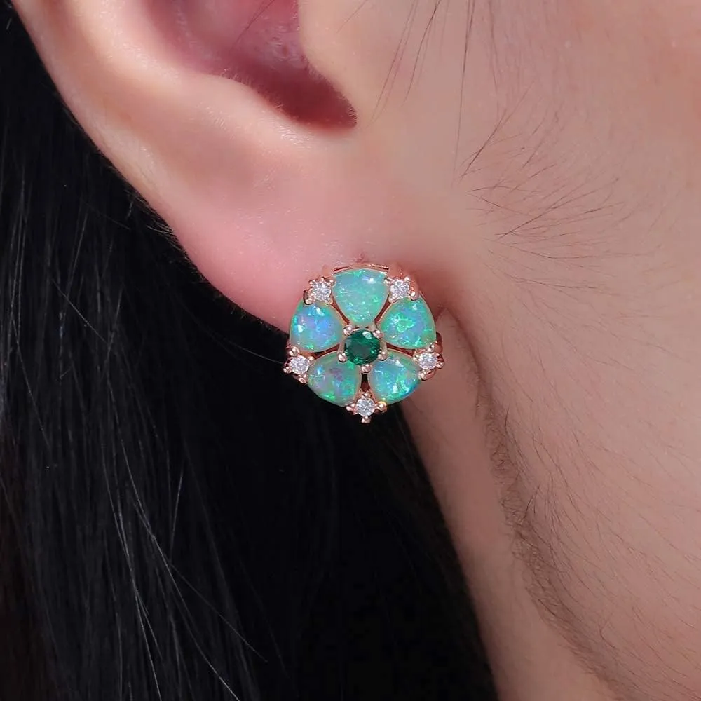CiNily Flower Earrings,Opal Stud Earrings Sterling Silver or White Gold/Rose Gold Plated Ladies Flower Stud Earrings Cute Unique Earrings for Girls