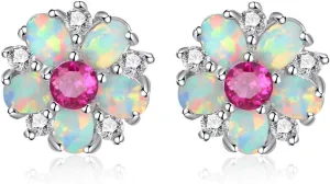 CiNily Flower Earrings,Opal Stud Earrings Sterling Silver or White Gold/Rose Gold Plated Ladies Flower Stud Earrings Cute Unique Earrings for Girls