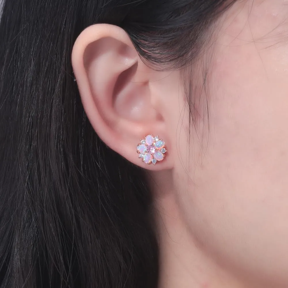 CiNily Flower Earrings,Opal Stud Earrings Sterling Silver or White Gold/Rose Gold Plated Ladies Flower Stud Earrings Cute Unique Earrings for Girls
