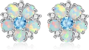 CiNily Flower Earrings,Opal Stud Earrings Sterling Silver or White Gold/Rose Gold Plated Ladies Flower Stud Earrings Cute Unique Earrings for Girls