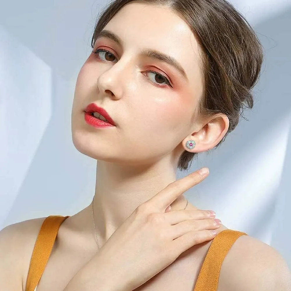 CiNily Flower Earrings,Opal Stud Earrings Sterling Silver or White Gold/Rose Gold Plated Ladies Flower Stud Earrings Cute Unique Earrings for Girls