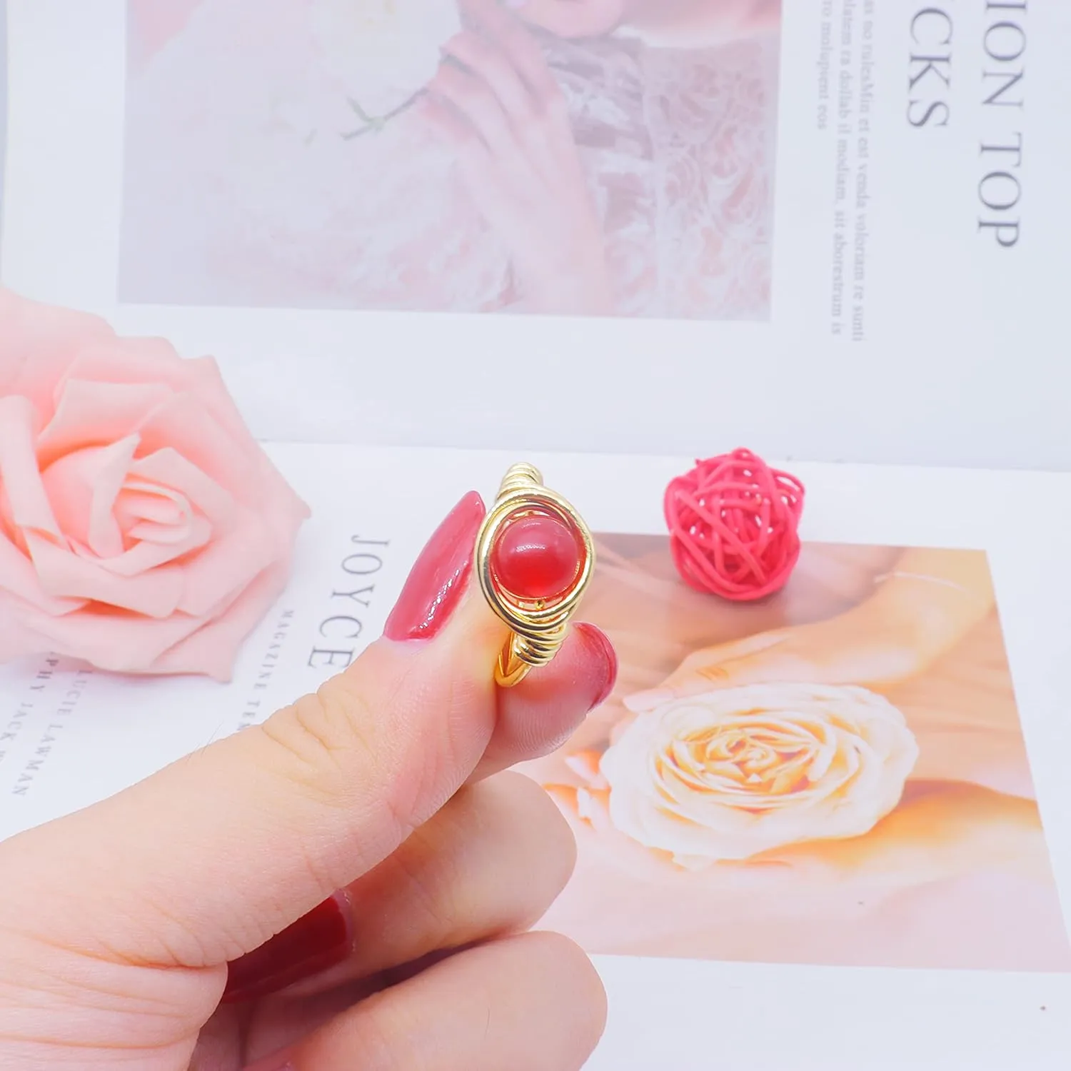 CJIAYUJEW 2PCS Carnelian Rings Gemstone Band Healing Ring for Women Carnelian Smooth Round Donut Ring