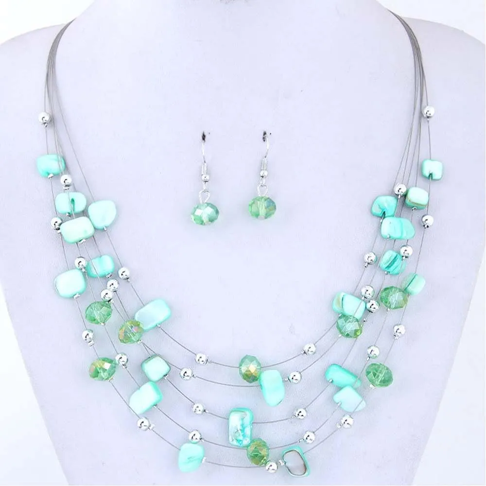 CJIAYUJEW Layered Beaded Necklace for Women Colorful Multi-Layer Statement Necklace and Earrings Set Fashion Costumes Jewelry Sets for Women